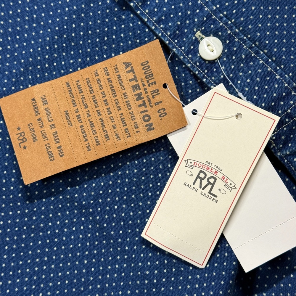 Double RL Indigo Cloth Shirt Mens XS Blue Polka Dot Workwear Button Down RRL - Picture 4 of 11